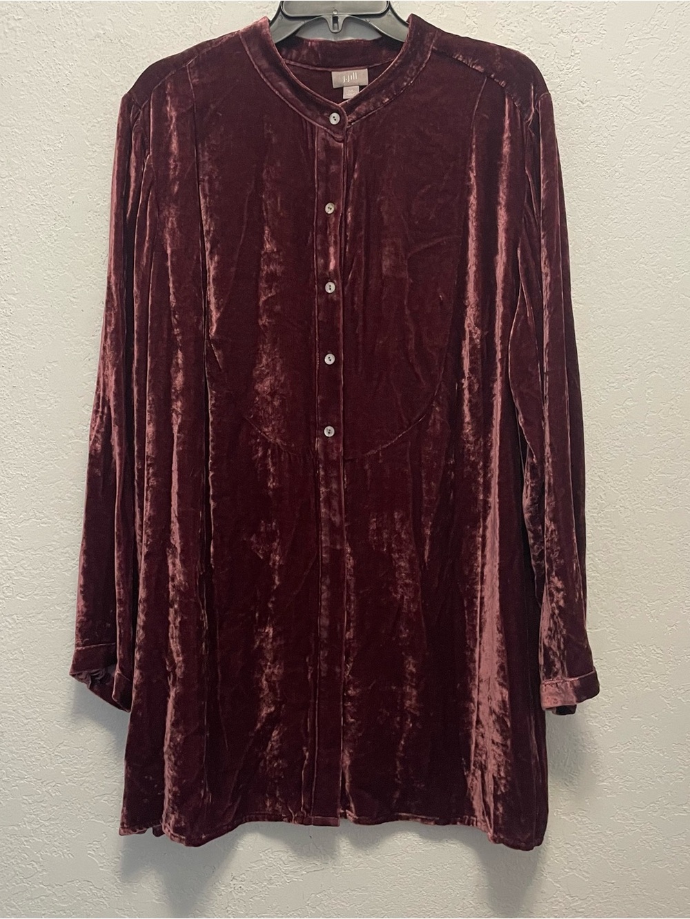 J Jill Burgundy Velvet Velour Blouse Silk Blend Tunic Top Shirt Size 2X